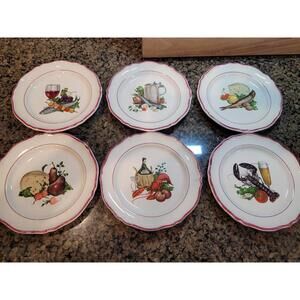 Vintage Seafood Themed Appetiser Plates Set Of 6